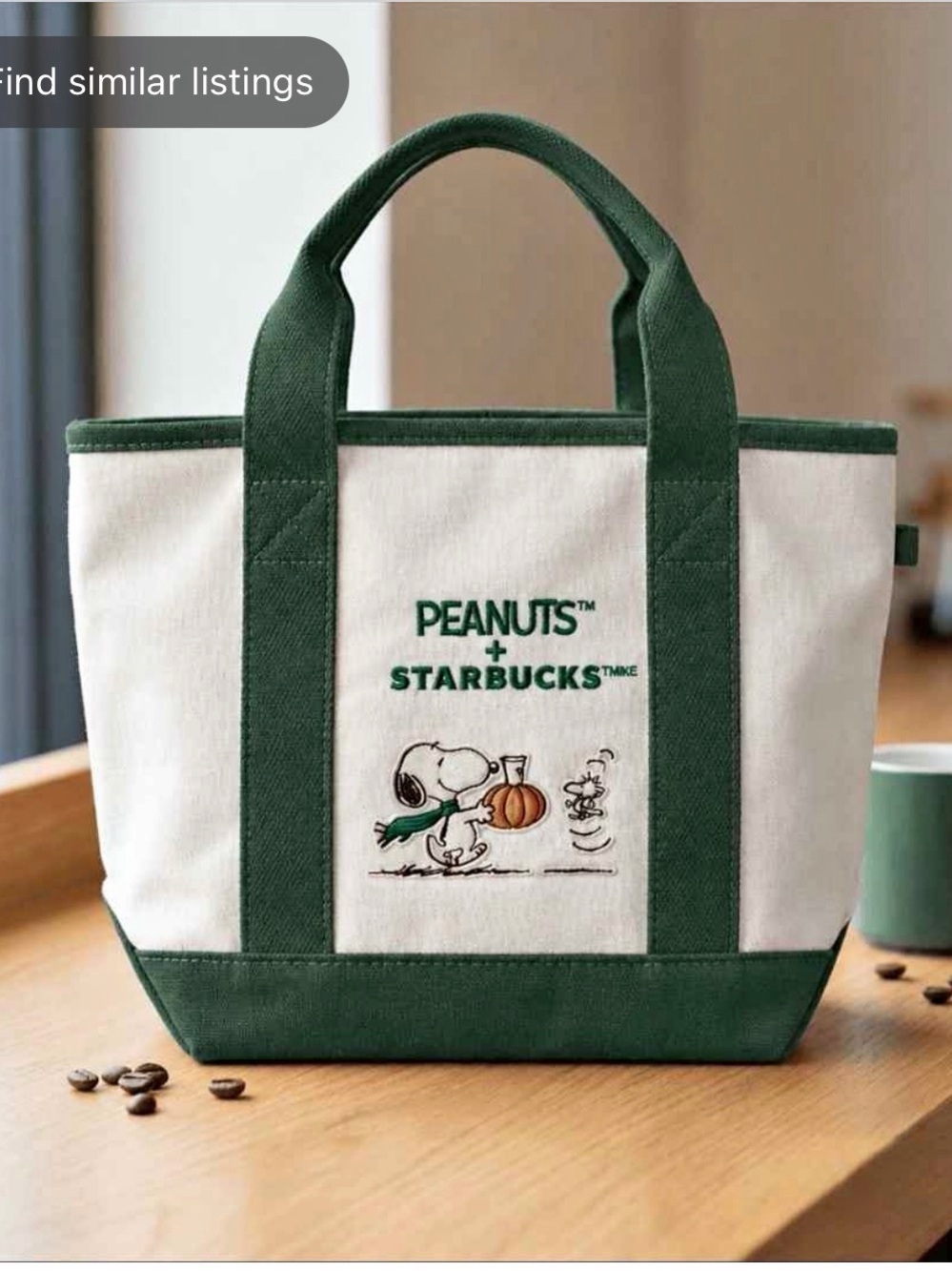 Starbucks x Peanuts Green & Cream Canvas Tote Bag